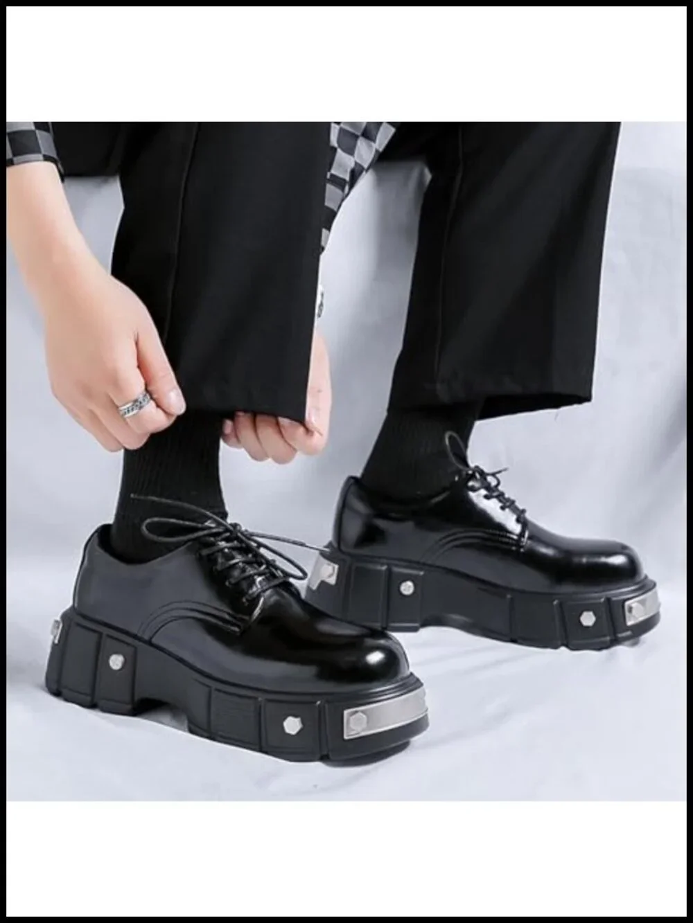 Faux Leather Platform Oxfords Motorcycle Shoes Men's Goth Punk Lace-Up